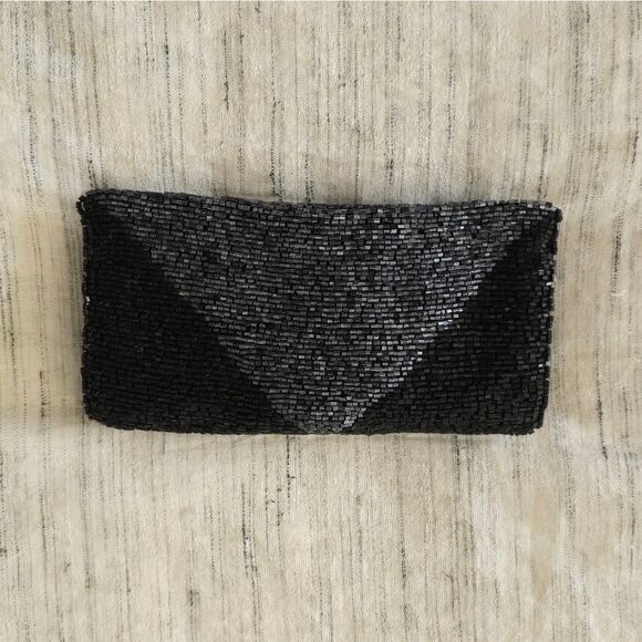 Designer Beaded Black and Silver Clutch with Sleek Wristlet Design - Picture 1 of 4